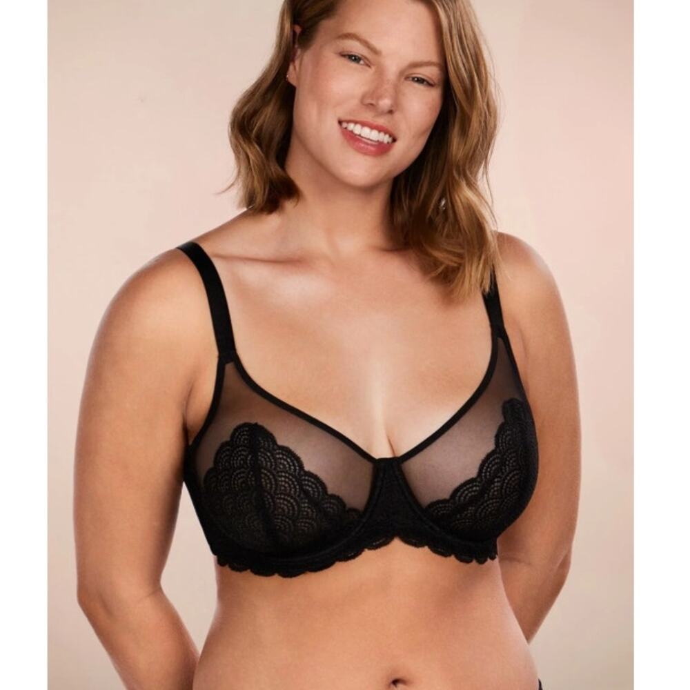 HSIA Black Mermaid Scales Lace Underwire Bra Full Coverage Women's Size 34DD NWT